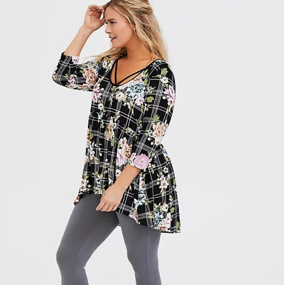 Torrid floral plaid hi lo comfy shirt size 2